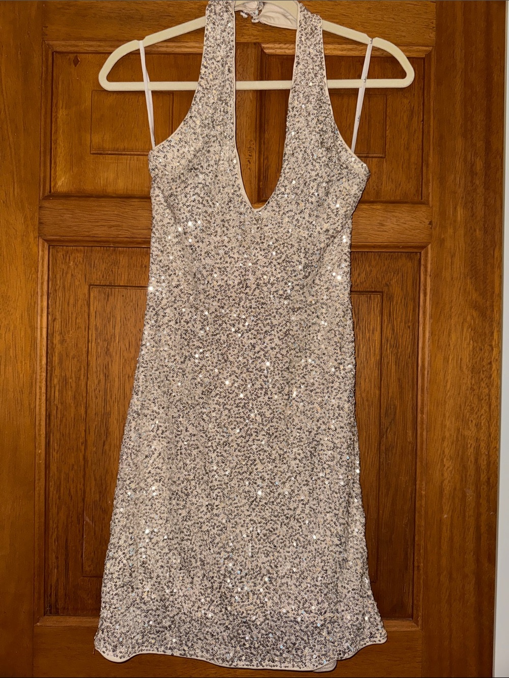 Lulu's Silver Sequin Halter Mini Dress